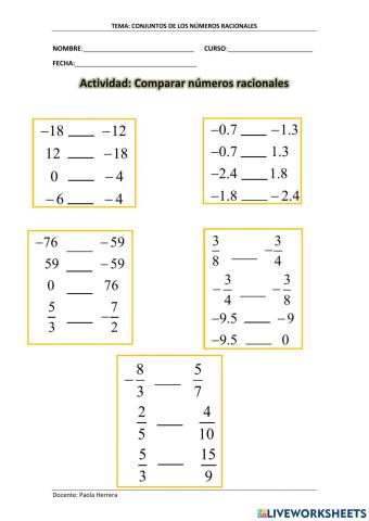 Comparar números racionales