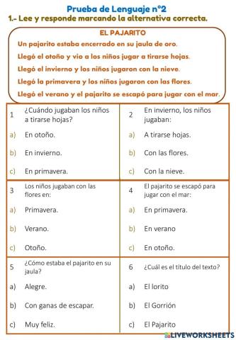 Evaluación Lenguaje 2