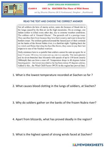 JCERT English class 8 Siachen:The place of wild roses