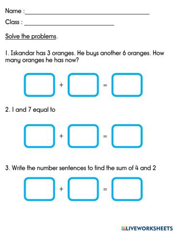 Addition up to 10 and 18 (problems solving)