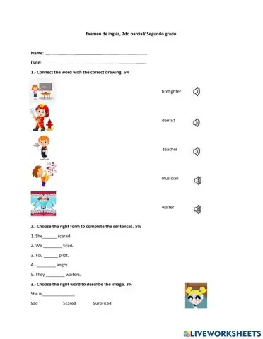 Examen de inglés 2do parcial, segundo grado