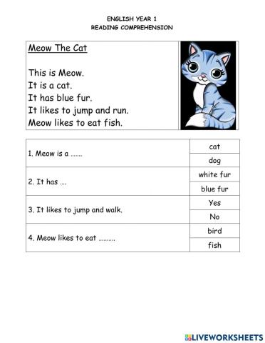 Reading Comprehension My Pet