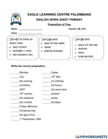 Preposition of Time