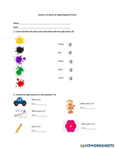 Examen de inglés 2do parcial, primer grado