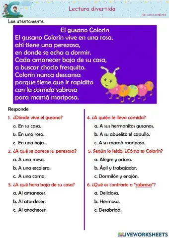 Lectura El gusano Colorín