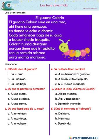 Lectura El gusano Colorín