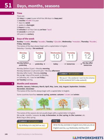 Months, days, weeks, seasons