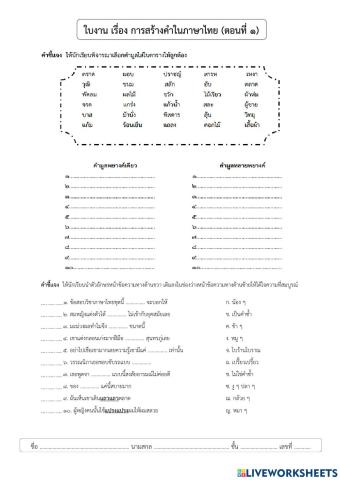 การสร้างคำในภาษาไทย (คำมูล คำซ้ำ)