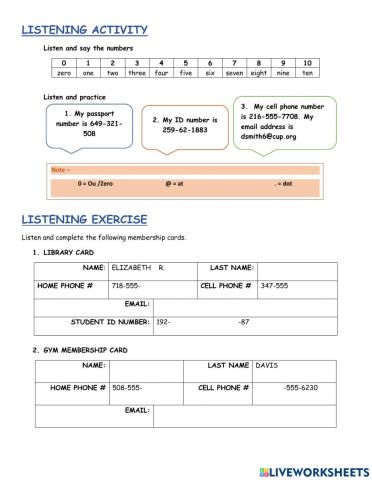 Listening activity - unit 1