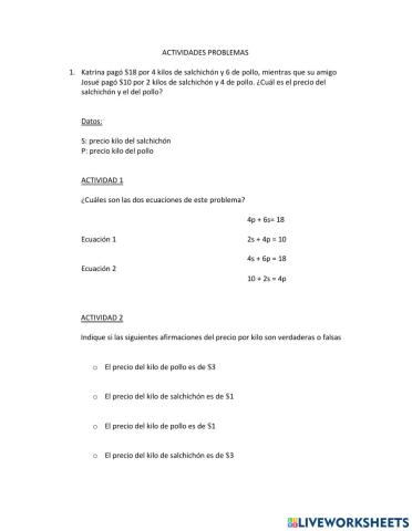 Problemas Sistemas de Ecuaciones