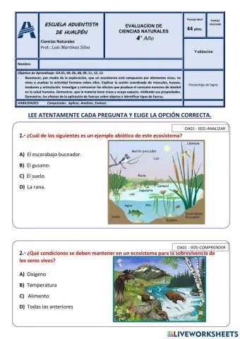 Evaluación Ciencias Naturales