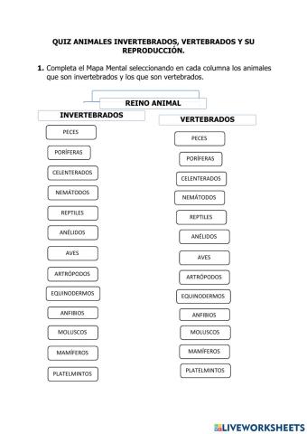 QIZ 1 CIENCIAS NATURALES ANIMALES INVERTEBRADOS, VERTEBRADOS Y SU REPRODUCCIÓN