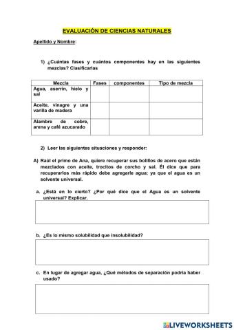 Evaluación de Ciencias Naturales