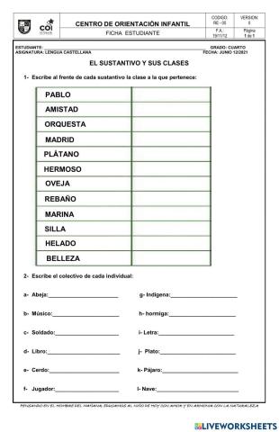 El sustantivo