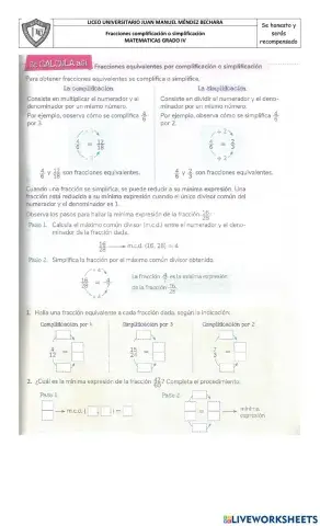 Fracciones equivalentes por complificación y simplificación