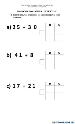 Evaluación sumas verticales