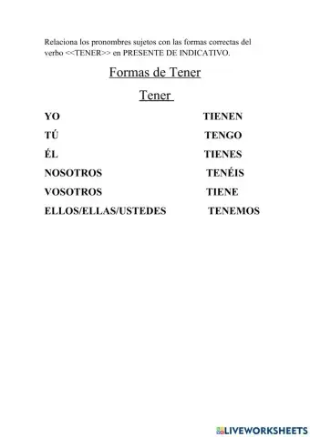 Uso del Presente de indicativo --TENER--
