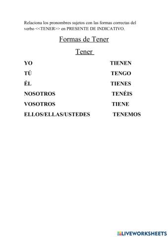 Uso del Presente de indicativo --TENER--