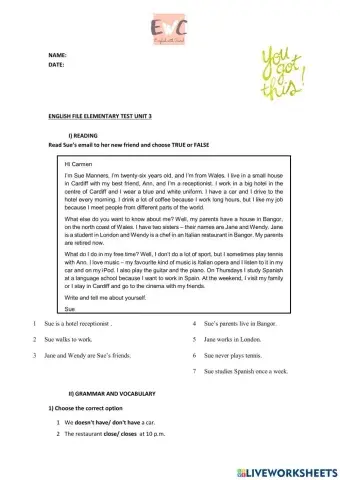 English file elementary unit 3