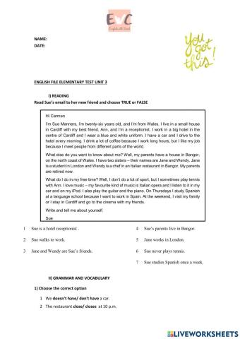English file elementary unit 3