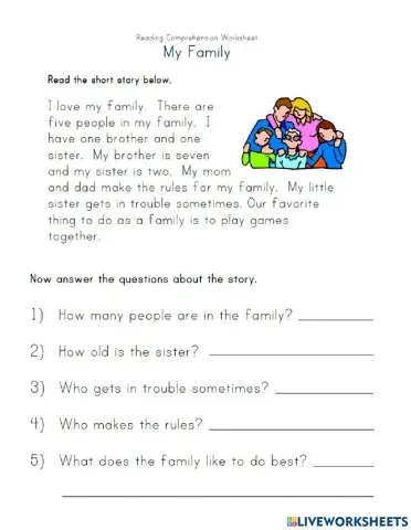 My family- Reading Comprehension
