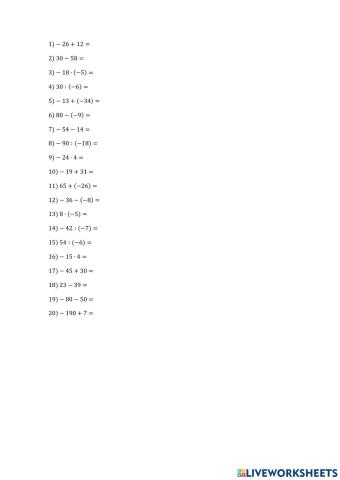 Operaciones con números enteros