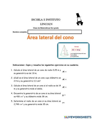 Área lateral de conos y esferas