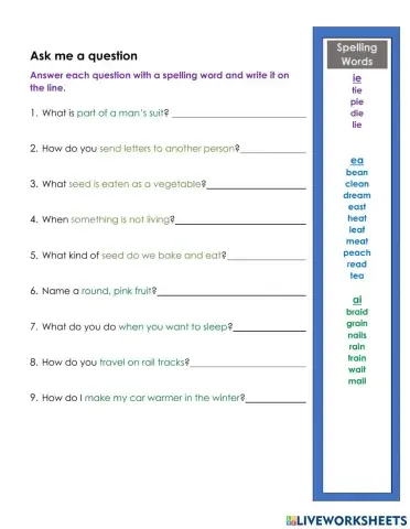 Find the spelling word - read clues