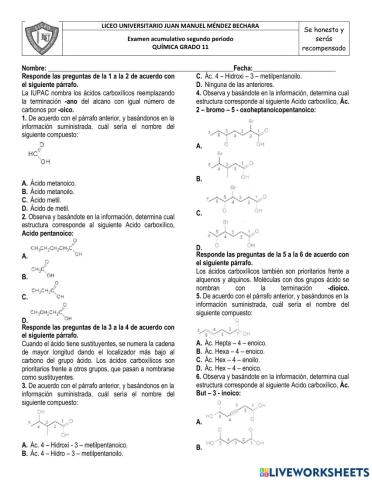 Examen química grado 11 2p