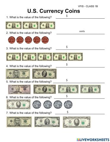 Phiếu bài tập Tiền Mỹ