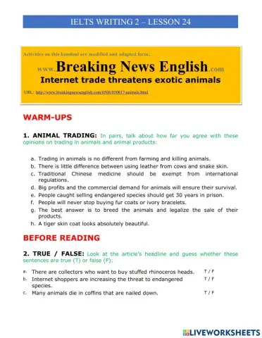 IELTS Writing 2 Lesson 24 - Endangered Species