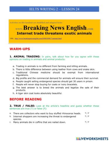 IELTS Writing 2 Lesson 24 - Endangered Species