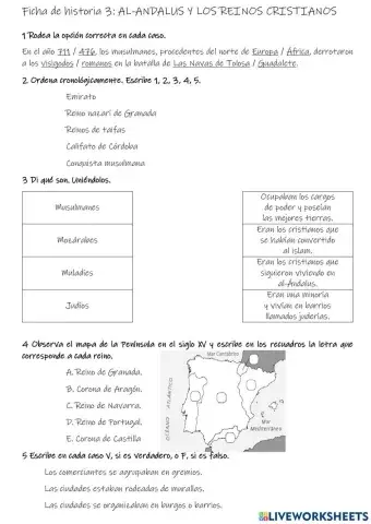 Ficha de Historia 3: Al-Andalus y Los reinos cristianos