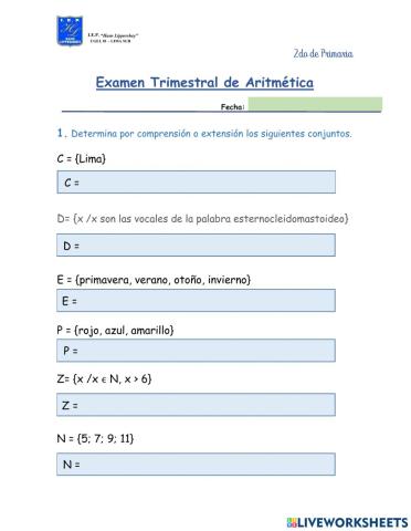 Examen Trimestral de Aritmética 1T