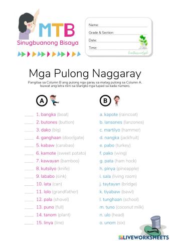 Mga Pulong Naggaray - HuntersWoodsPH.com Worksheet