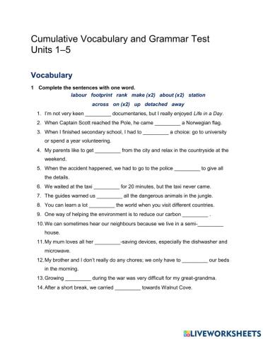 Comulative vocabulary and grammar test