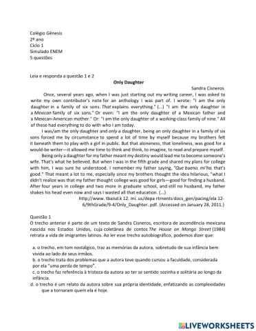 Simulado ENEM 2º ano