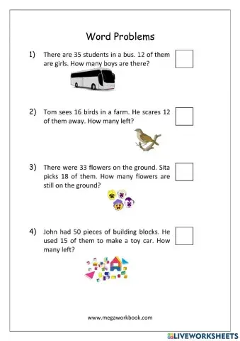 Word Problems Maths Grade 1