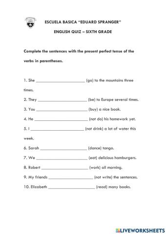 QUIZ - Present perfect affirmative and negative