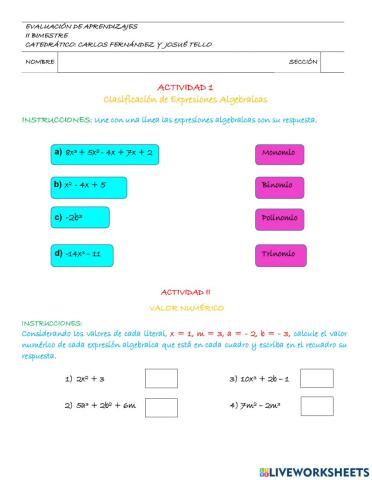 Expresiones algebraicas