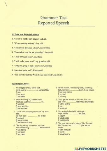 Reported speech practice