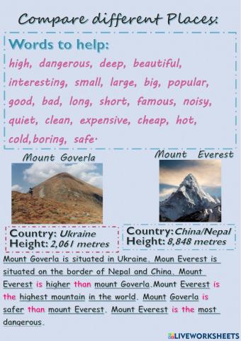 Comparing places -Speaking