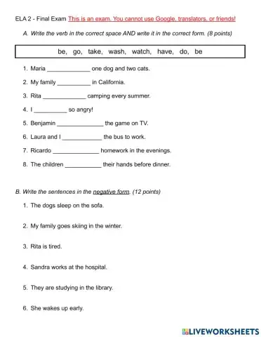 Final Exam Simple Present Tenses