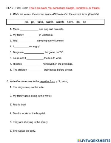 Final Exam Simple Present Tenses