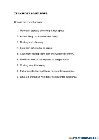 Tranport adjectives