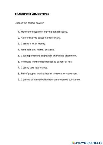 Tranport adjectives