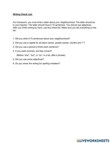 Writing check list
