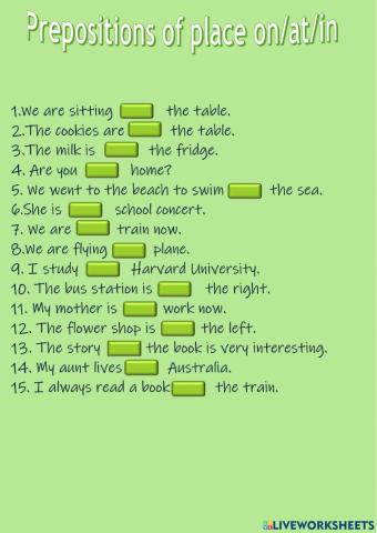 Prepositions of place -on-at-in