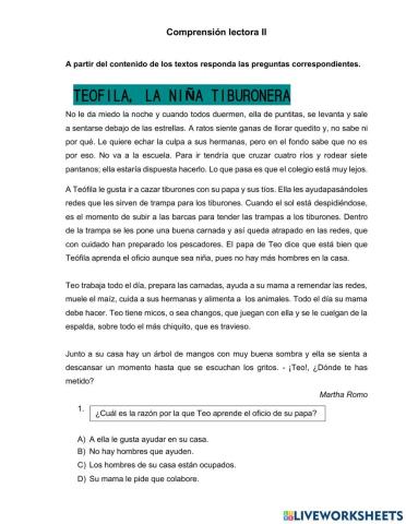Habilidad lectora: comprensión lectora II