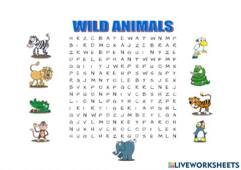 Wild animals word search
